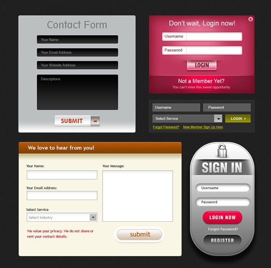 9 beautiful web forms for free download psd