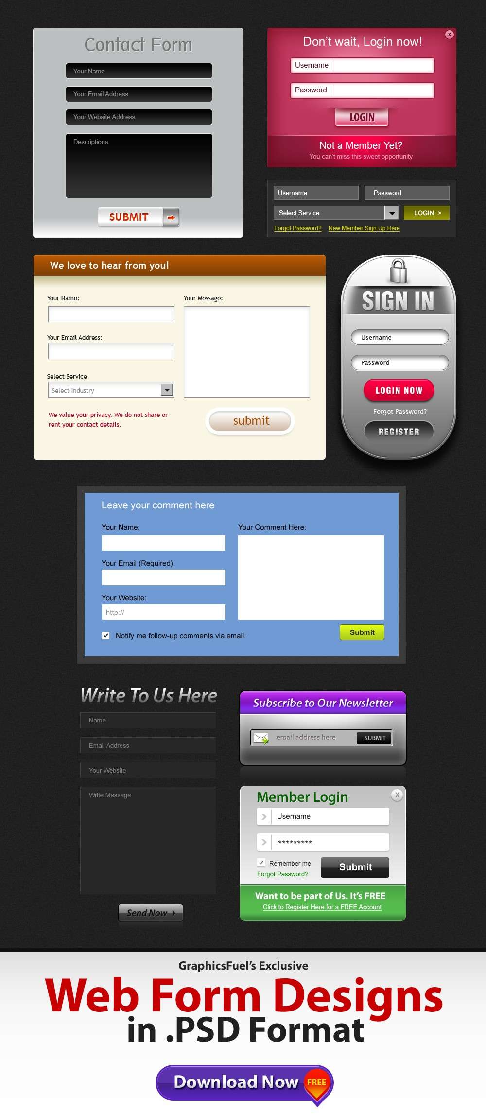 9 beautiful web forms for free download psd